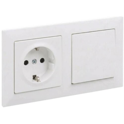 Legrand Jednopolni prekidač br. 1 i kućna SCHUKO utičnica sa ramom SUNO 250V bela Slike