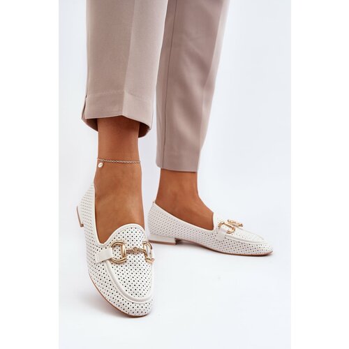Kesi Women's flat-heeled loafers with embellishment, white Iluvana Slike