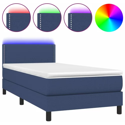 vidaXL Box spring postelja z vzmetnico LED modra 80x200 cm blago, (20897520)