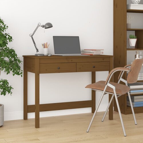 vidaXL Pisalna miza s predali medeno rjava 100x50x78 cm trdna borovina Cene