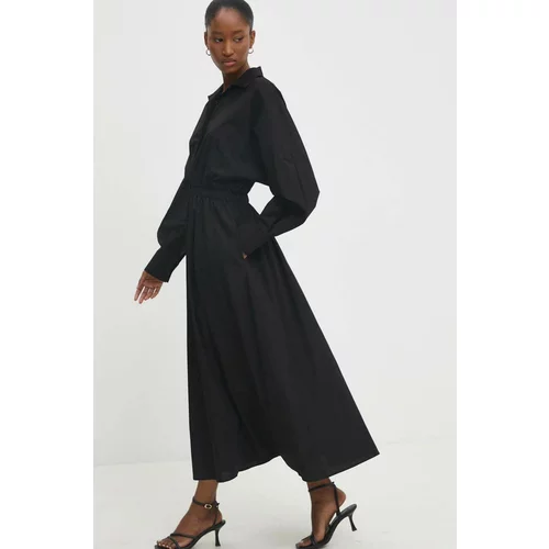 Answear Lab Pamučna haljina boja: crna, maxi, širi se prema dolje