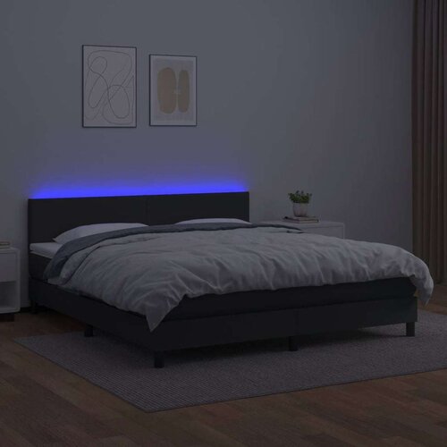  Box spring s madracem LED crni 180x200cm od umjetne kože Slike