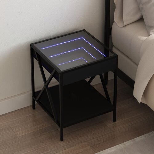vidaXL Nočna mizica z neskončnimi LED črna 40x40x49 cm Cene