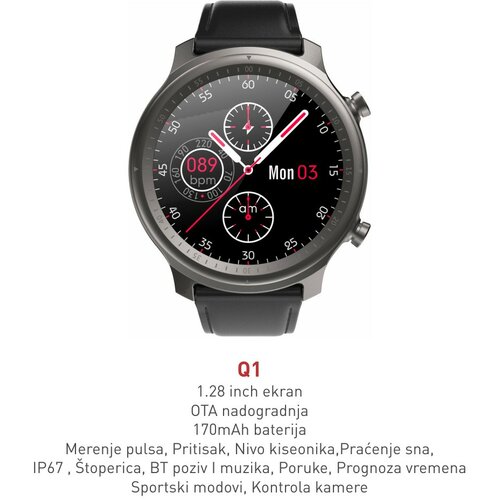 Smart Watch Q1 (kožna narukvica) crna pametni sat Slike