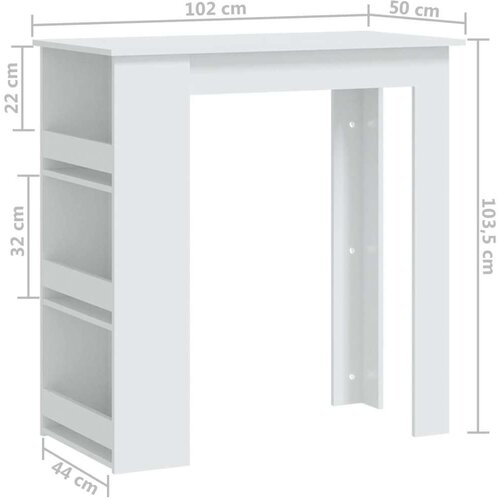 VidaXL Barski stol sa stalkom za pohranu bijeli 102x50x103,5cm iverica Slike