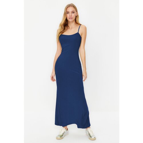 Trendyol Indigo Maxi Bodycone/Body Fitted Strappy Stretch Knit Dress Slike