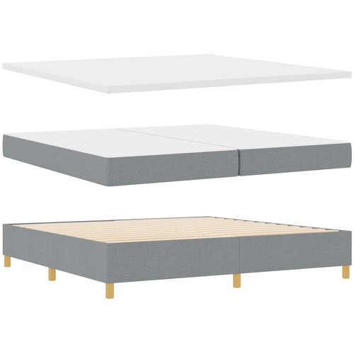  LED Box Spring Krevet Svijetlo siva 200 x 200 cm tkanina Svjetlosiva Slike