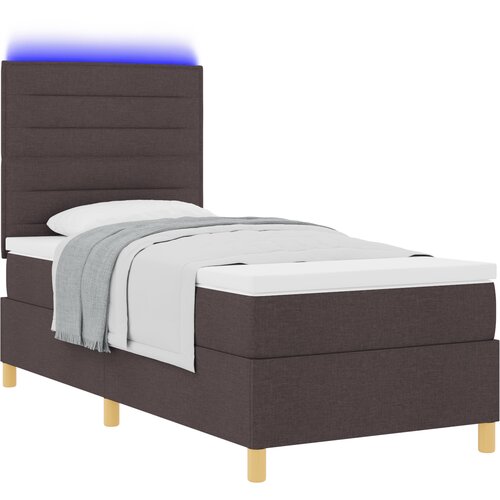 vidaXL Box Spring Krevet s Dušekom &amp  LED Tamnosmeđi 80x200 cm Tkanina Cijene