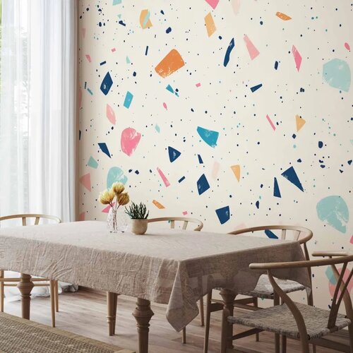  Foto tapeta - Terrazzo with Multicolored Large Elements Cheerful Pattern on a Light Background 245x175 Samoljepljiva Slike