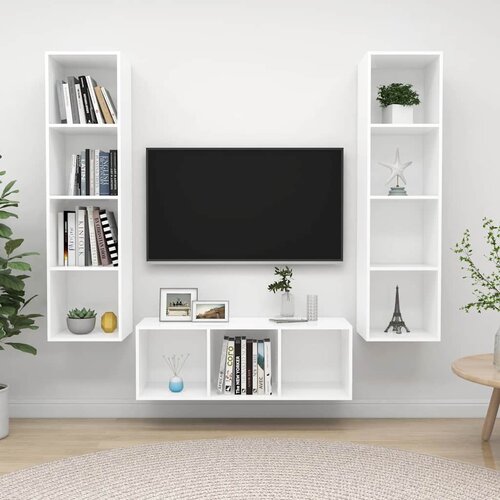  3-dijelni set TV ormarića bijeli od konstruiranog drva Slike