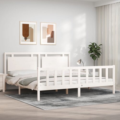 VidaXL Posteljni okvir z vzglavjem bel 180x200 cm trden les Slike