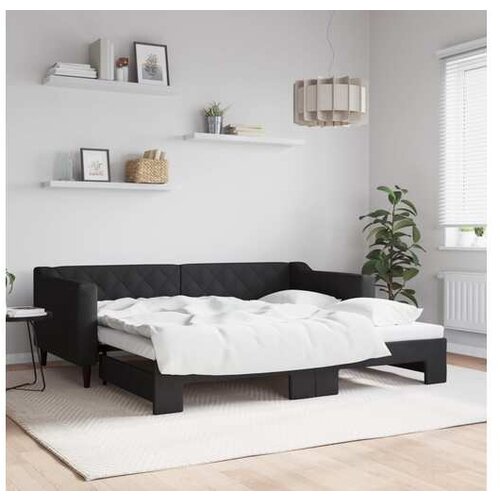 VidaXL Dnevni krevet na razvlačenje crni 90 x 190 cm od tkanine Slike