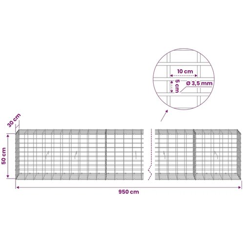  Gabion s žicom debljine 3 5 mm i mrežom 5x10 cm 950x30x50 cm - 30 cm 50 cm 950 cm Slike