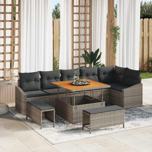  Sjedeća garnitura za vrt 9 kom. Siva poliratan 288,5 x 123,5 x 85 cm Cene