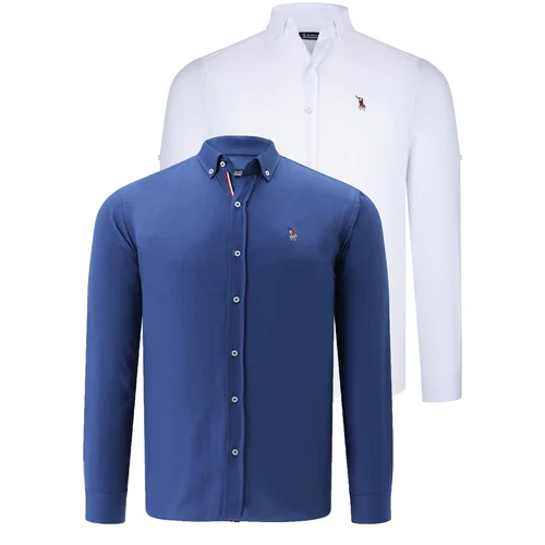 Dewberry DUAL SET G674 MENS SHIRTS-WHITE-INDIGO