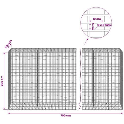  Gabion s žicom debljine 3,5 mm i mrežom 5x10 cm 700x100x200 cm Slike