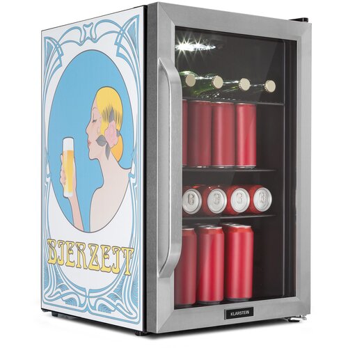 Klarstein Beersafe 70, Bierzeit Edition, hladnjak, 70 litara, 3 police, panoramska staklena vrata, nehrđajući čelik Slike