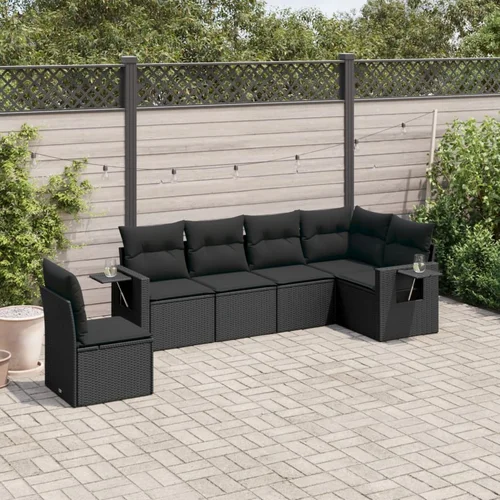 vidaXL 6-dijelni set vrtnih sofa s jastucima crni od poliratana