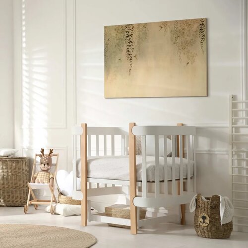  Slika - Spring Orchard - Hummingbirds Among Tree Branches in Beige Shades 30x20 Na talijanskom platnu Slike