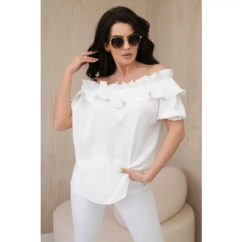 Kesi Spanish blouse with a decorative ruffle in white
