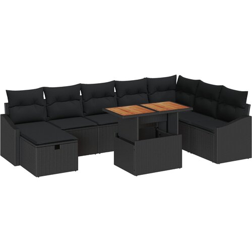 vidaXL set ba&scaron;tenskih sofa od 9 dijelova s jastučićima crne boje od poliratana Cijene