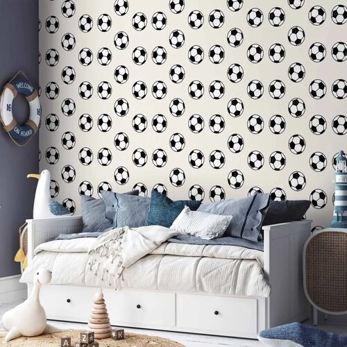  Tapeta - Soccer - Symmetrical black-and-white soccer balls on a beige background. 50x1000 Vodootporna Slike