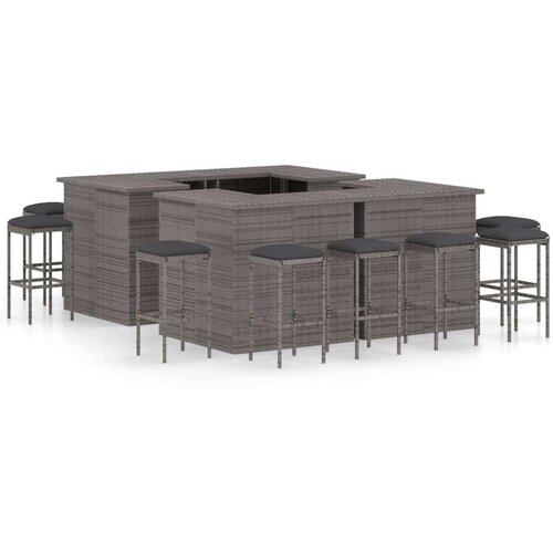 Poli 16-dijelni vrtni barski set od poliratana s jastucima sivi Cijene