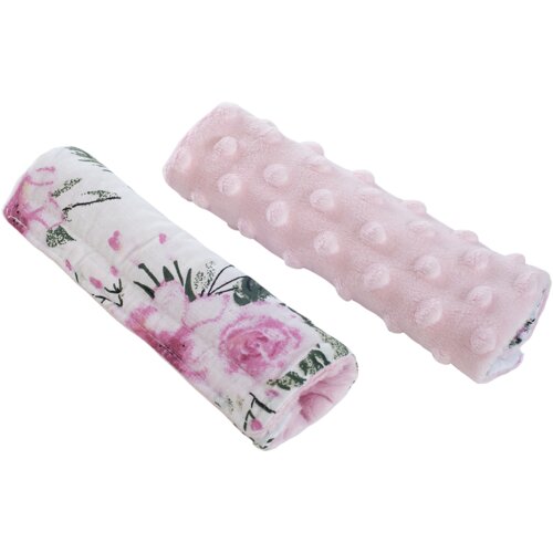 Medi Partners Stroller belt protectors (2 pcs.) cotton + minky – Flowers + pink minky Slike