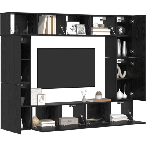 VidaXL Set TV komoda s policom s pohranom s vratima 8 pcs Crni hrast 80 x 30 x 30.5 cm Slike