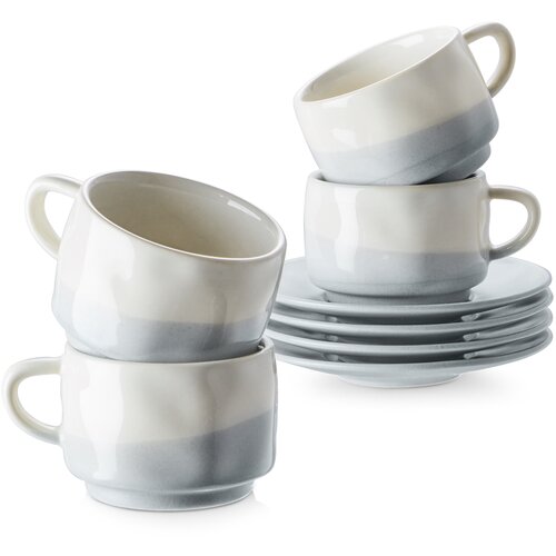 Dowan komplet 4 skodelic za espresso s podstavki, skodelice za demitasse iz porcelana s prostornino 88 ml, keramične skodelice za kavo, modre in bele, (21635406) Cene
