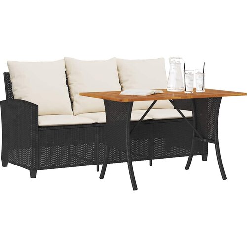 vidaXL Vrtni kavč 3-sedežnik z blazinami&Miza Black Poly Rattan Cene