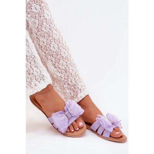 Boto Ladies Flat Heeled Slippers With Tulle Bow Purple Tanira Cijene