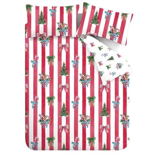 Catherine Lansfield Rdeča/bela podaljšana posteljnina za zakonsko posteljo 230x220 cm Christmas Stripe – Cene