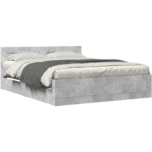 Maison Chic Posteljni okvir - Dvoposteljna postelja - Zakonska postelja z vzglavjem betonsko siv 150x200 cm inž. les, (21696537) Slike