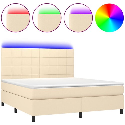 vidaXL Box spring postelja z vzmetnico LED krem 160x200 cm blago, (20899218) Cene