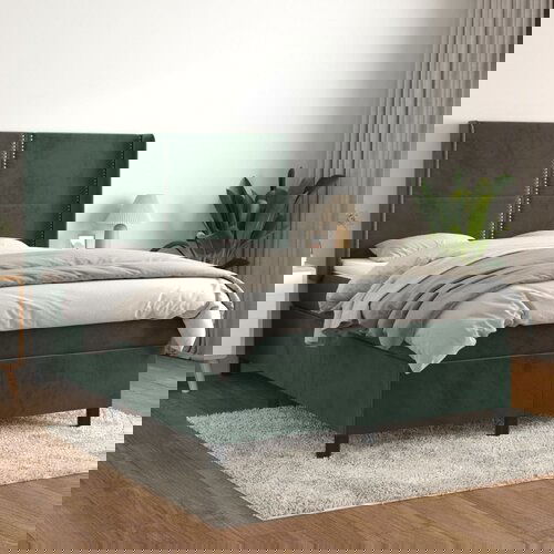  The Living Store Box spring postelja z vzmetnico temno zelen 140x190 cm žamet - Box Spring Postelja, (21453990) Cene