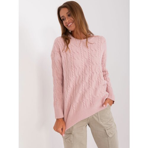Fashion Hunters Light pink classic sweater with cables Slike
