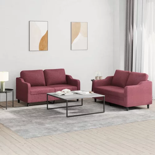  2-dijelni set sofa s jastucima crvena boja vina od tkanine