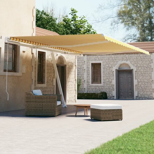 vidaXL Prostostoječa avtomatska tenda 500x300 cm rumena/bela Cene