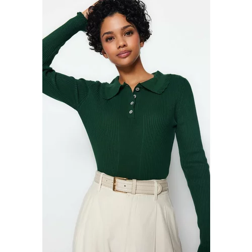 Trendyol Emerald Green Polo Collar Knitwear Sweater