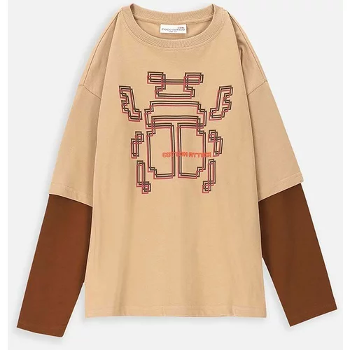 Coccodrillo Otroška bombažna majica z dolgimi rokavi bež barva