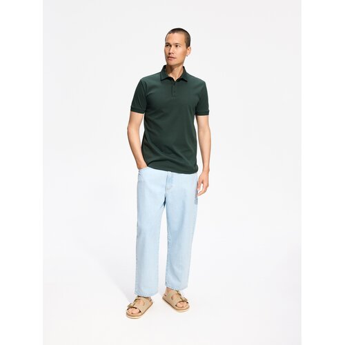 Reserved Slim polo-majica s visokim udjelom pamuka - tamnozeleno Cijene