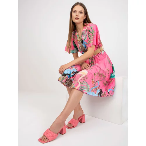 Fashion Hunters Pink summer dress with prints and pleats