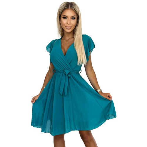 numoco basic Pleated chiffon dress with a neckline and ruffles Numoco Cene