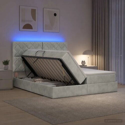  LED krevet za pohranu s madracem Svjetlosiva 180 x 200 cm - Svjetlosiva 180 x 200 cm Dizajn s rombovima Cijene