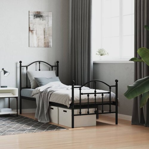 VidaXL Metalni okvir kreveta uzglavlje i podnožje crni 75x190 cm Slike