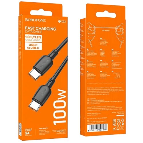 Borofone USB kabal 1m BX93 Super power 100W fast charging data Type-C to Type-C black Slike