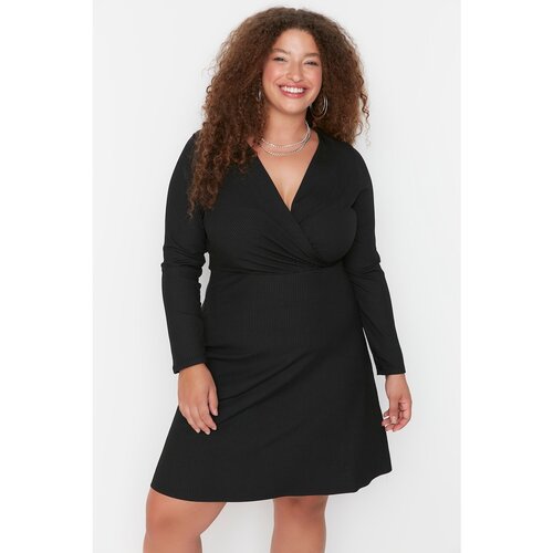 Trendyol Curve Black Double Breasted Collar Knitted Dress Slike