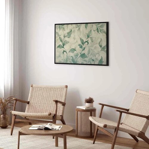  Slika - Watercolor Botanical Motif Delicate Green-Beige Leaves 90x60 U crnom drvenom okviru Slike