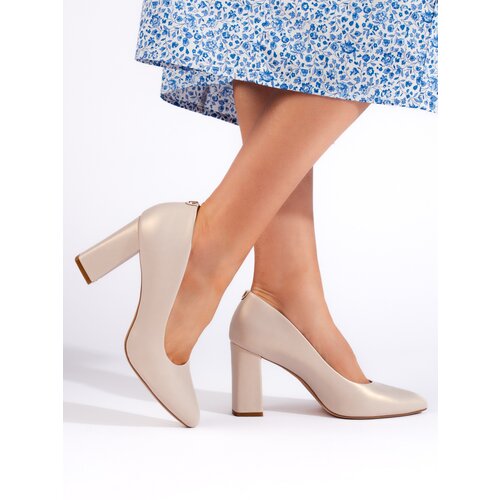 Sergio Leone Creamy pumps on a thick heel by Slike